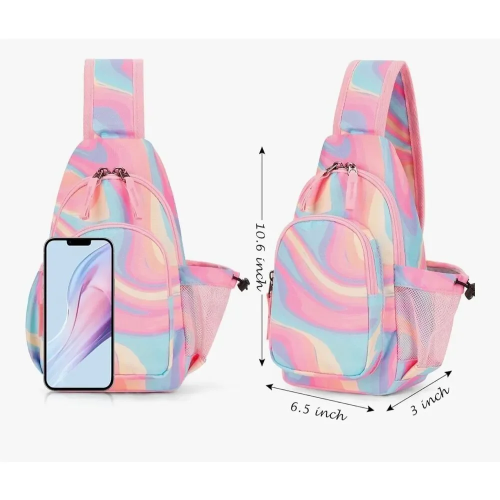 Choco Mocha Kids Pink‎ Tie Dye Crossbody Sling Bag NWT Multipocket Adjustable